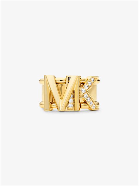 price of michael kors 14k gold-plated brass pavé logo ring worldwide|Michael Kors .